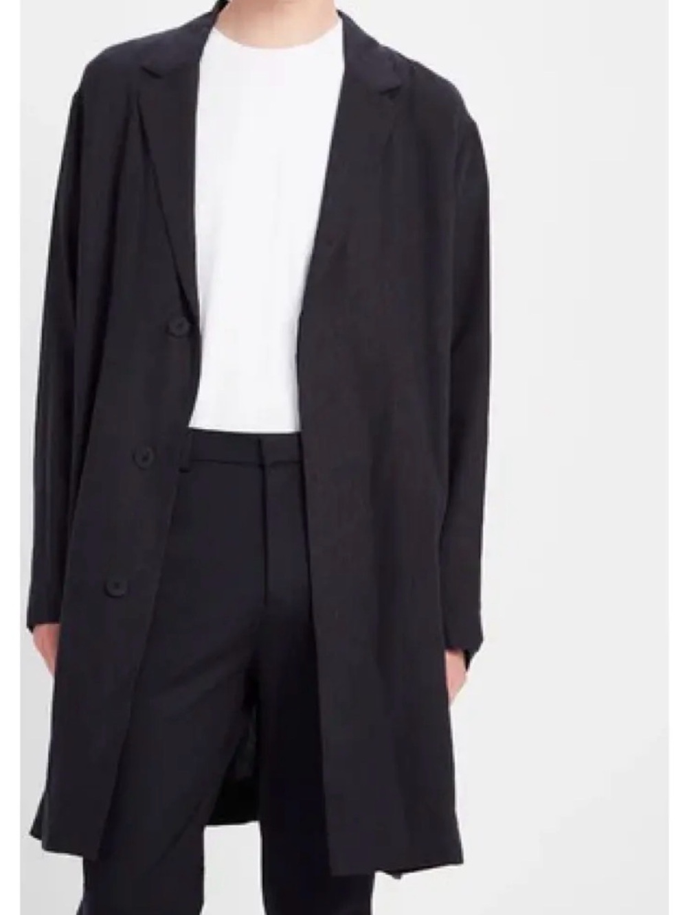 COS Men's Lyocell Linen Long Coat Jacket Unlined blue Black Size 38R Scandi